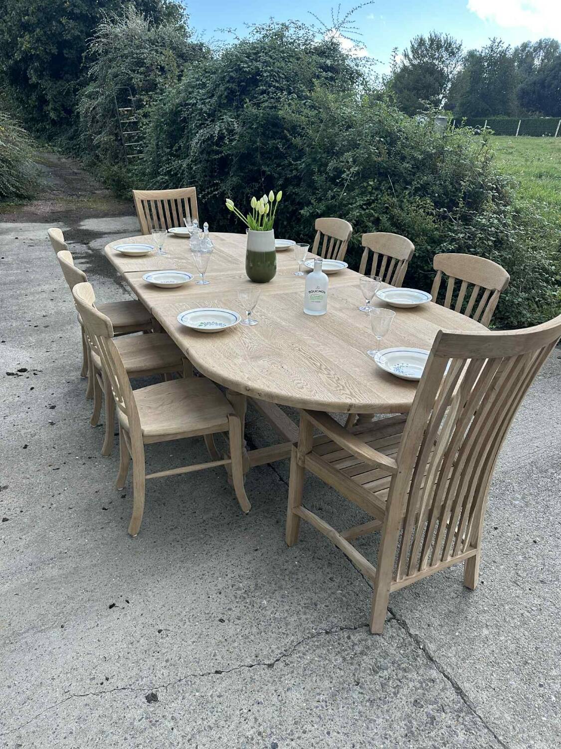 Set of 2 unfinished wooden armchairs (teak)