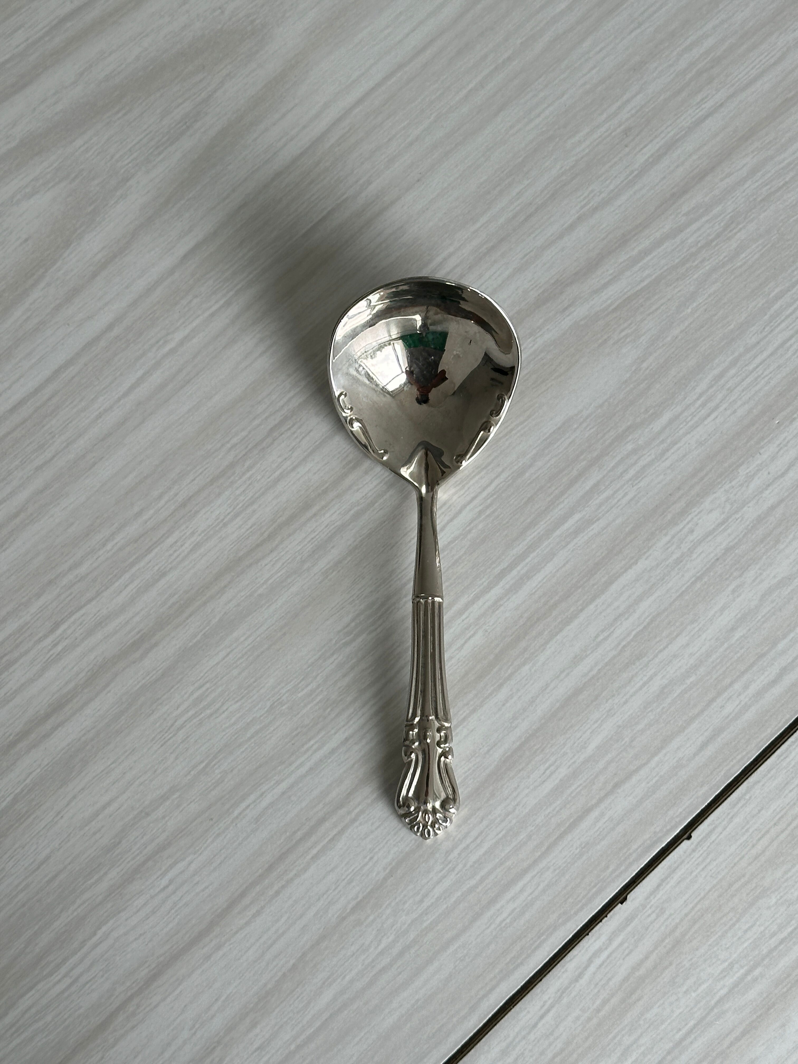 antique metal sauceboat with candle warmer and ladle