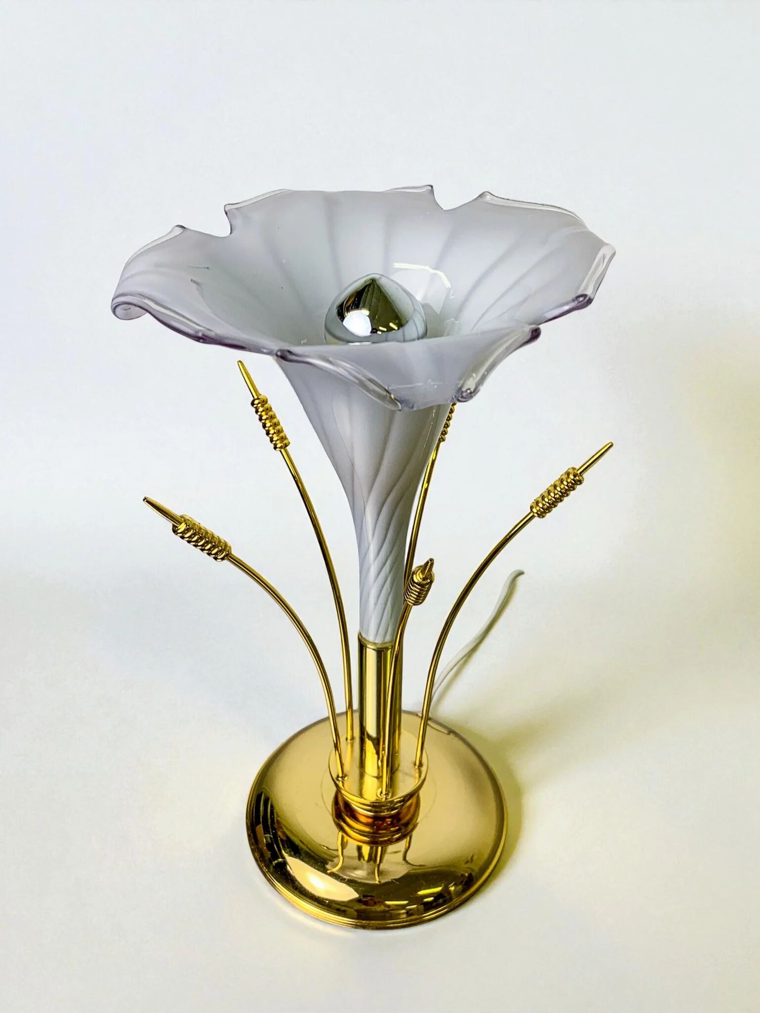 Italian white calla lily flower table lamp, Murano glass, circa 1970