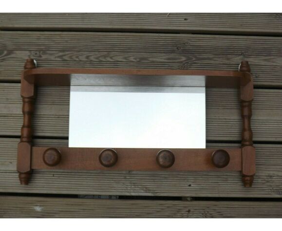 Vintage French Wall Mounted Wooden Coat Rack With Shelf Mirror And Hooks 3529 Selency Vintage French Wall Mounted Wooden Coat, French Vintage Wood Coat Rack