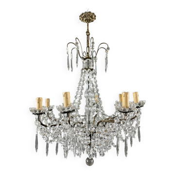 Lustre à pampilles en cristal et bronze, XXe siècle