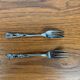 Set of 10+1 Japanese stainless steel dessert forks, rose pattern, 1970