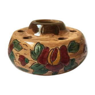 Picnic flower in antique earthenware signed A. Lucq