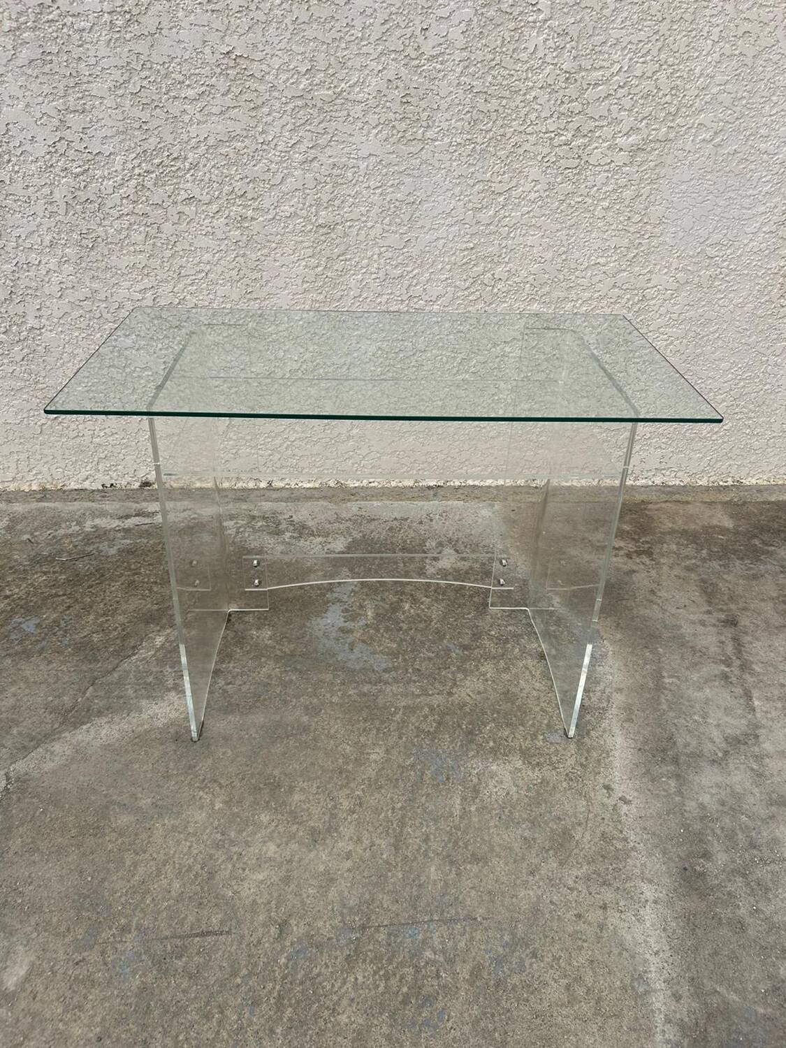 Desk glass top and vintage plexiglass foot