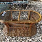 Oval vintage rattan coffee table