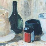 Painting HST "Still life with the bottle" signed M. Lambault (1891-1983)