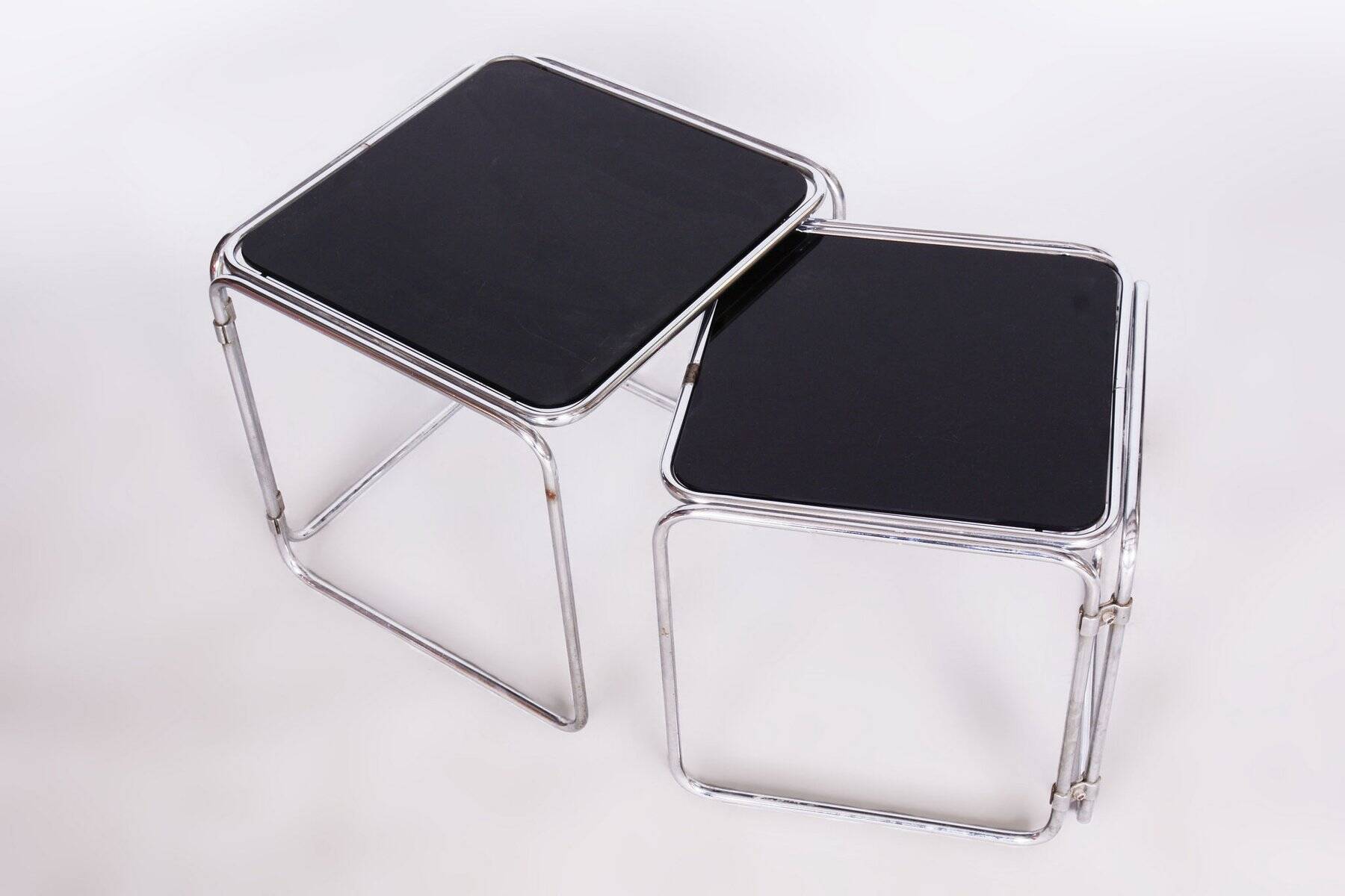 Mid-Century Nesting Tables in Chrome-Plated Steel and Glass, Czechia, 1960s, Set of 2