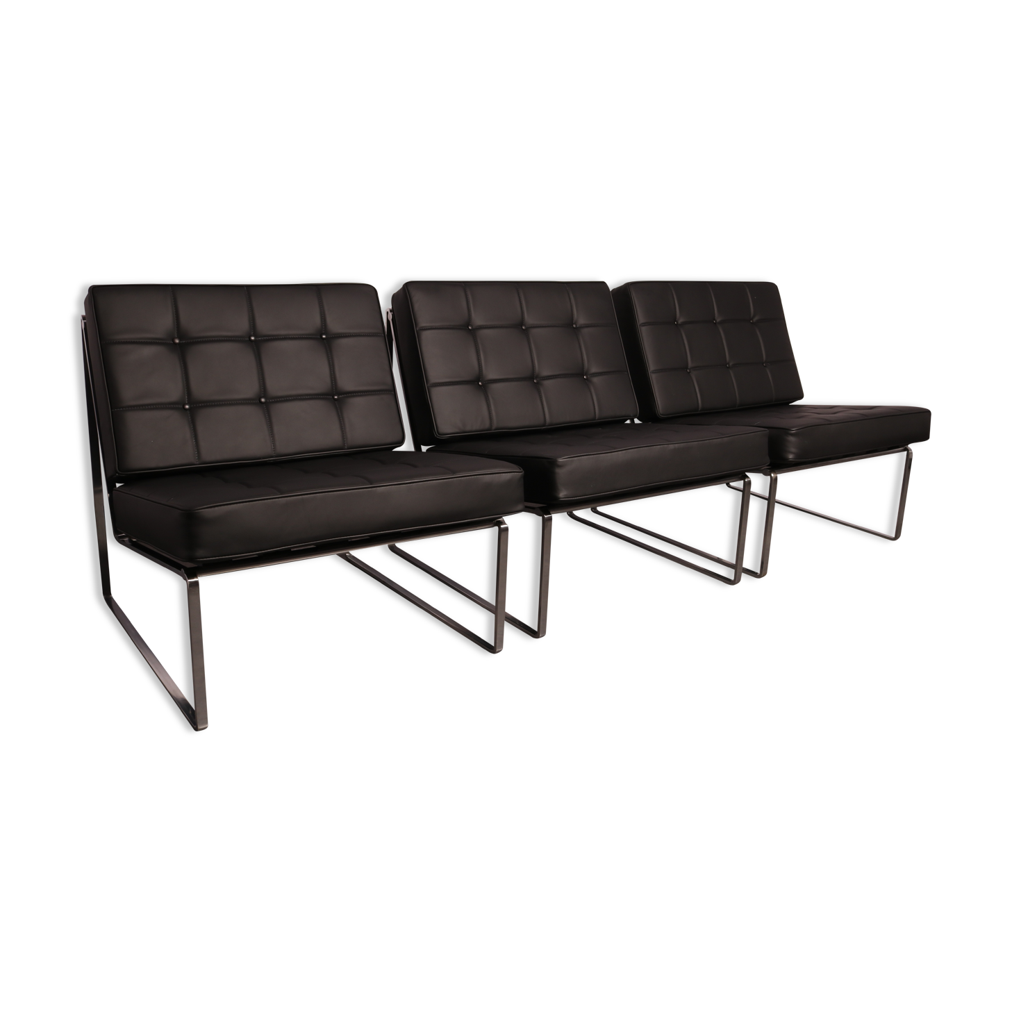 Set of 3 lounge chairs in black leather - model 024 - by Kho Liang Ie for Artifort - The Netherlands