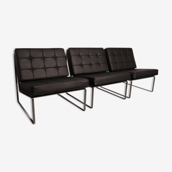 Set of 3 lounge chairs in black leather - model 024 - by Kho Liang Ie for Artifort - The Netherlands