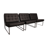 Set of 3 lounge chairs in black leather - model 024 - by Kho Liang Ie for Artifort - The Netherlands
