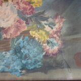 Table still life basket flowers signed