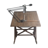 Table d'architecte en bois et bras mobile en métal des années 50
