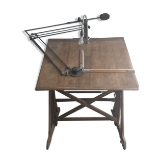 Wooden architect's table and metal movable arm 1950