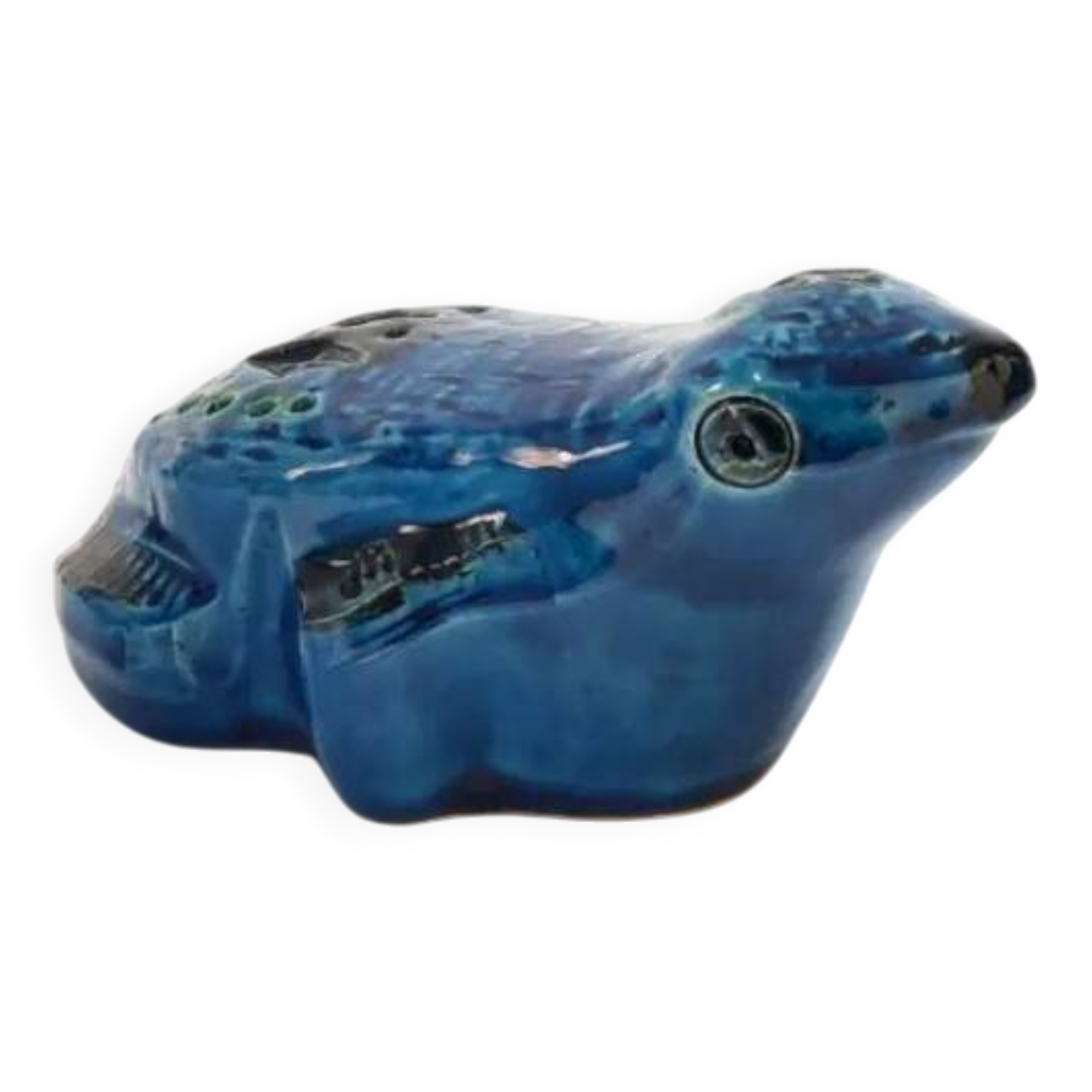 Vintage frog statue, Aldo Londi for Bitossi, Rimini blu series.