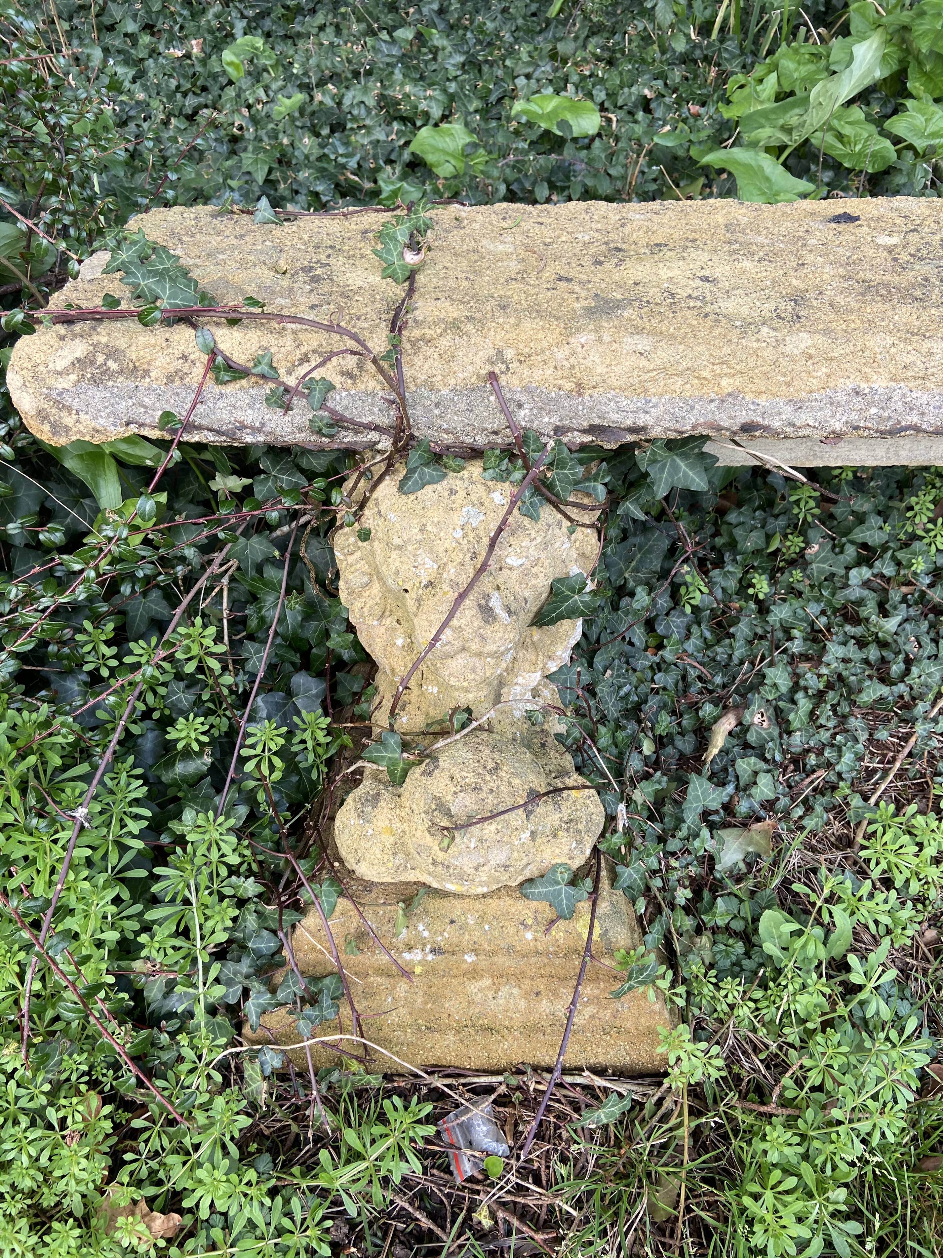 Antinque hamstone bench with lion support