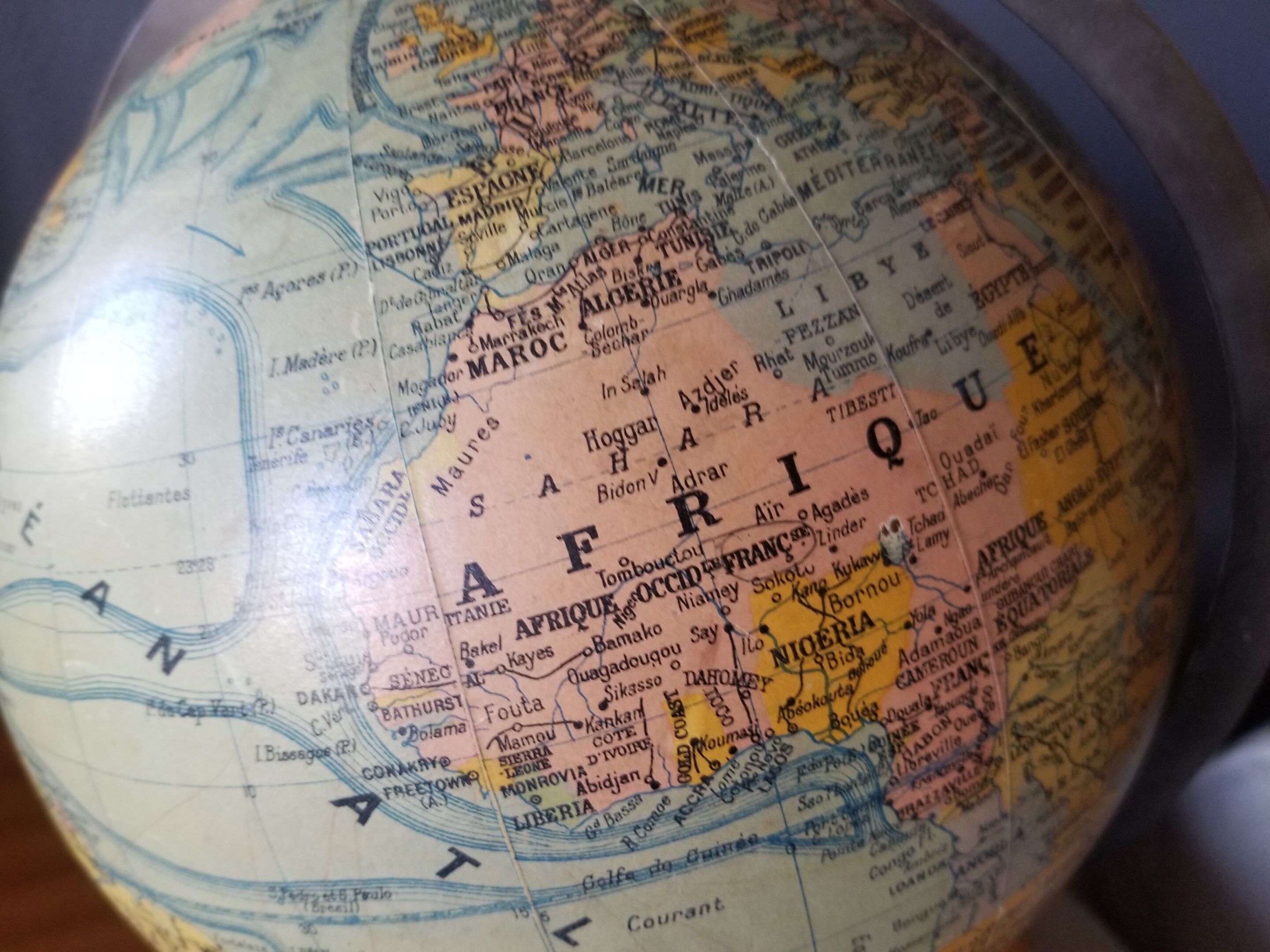 Ancient Light Earth Globe by Girard, Barrère and Thomas