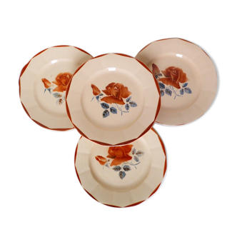 Set of 4 vintage flat plates from the Digoin Sarreguemines porcelain factory