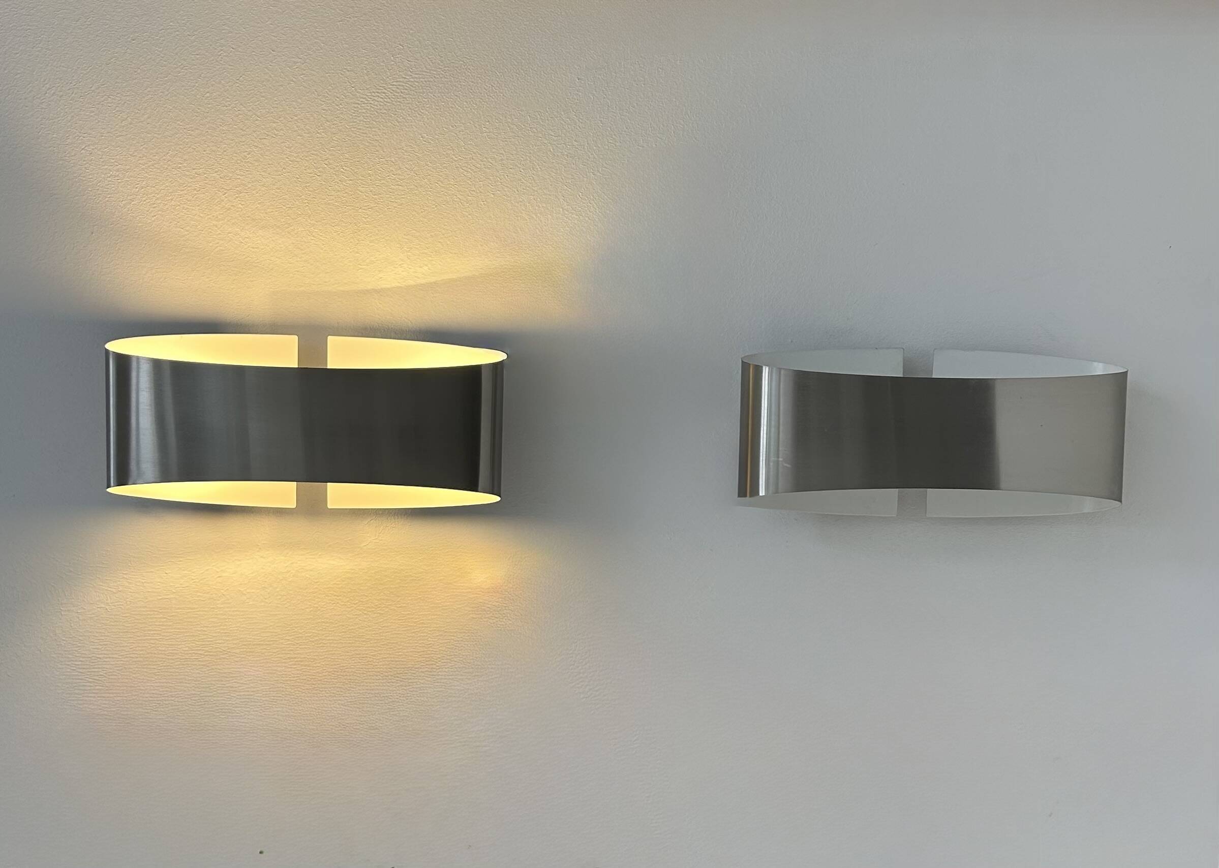 Pair of vintage wall lights, brushed metal, France, 1980