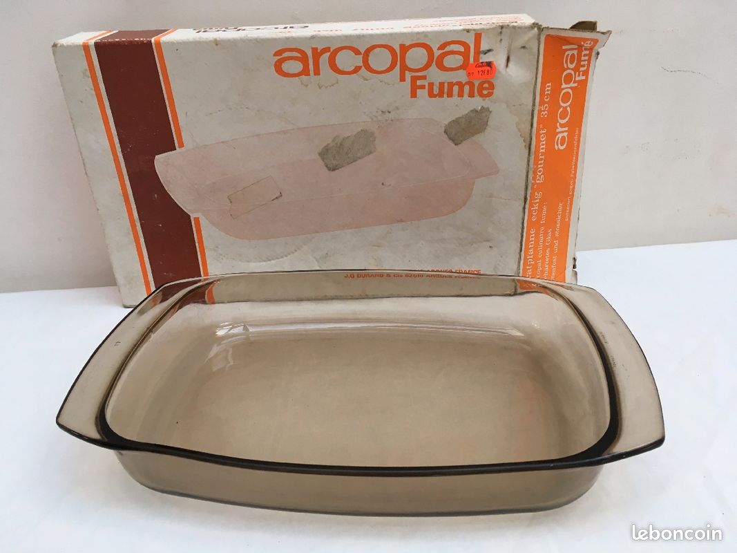 Dish vintage rectangular 35 cm arcopal smoked "gourmet" for oven