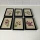 Series of small black wooden frames with an antique engraving signed with fleus. Champetres