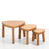 Set of triangular oak Brutalist side tables