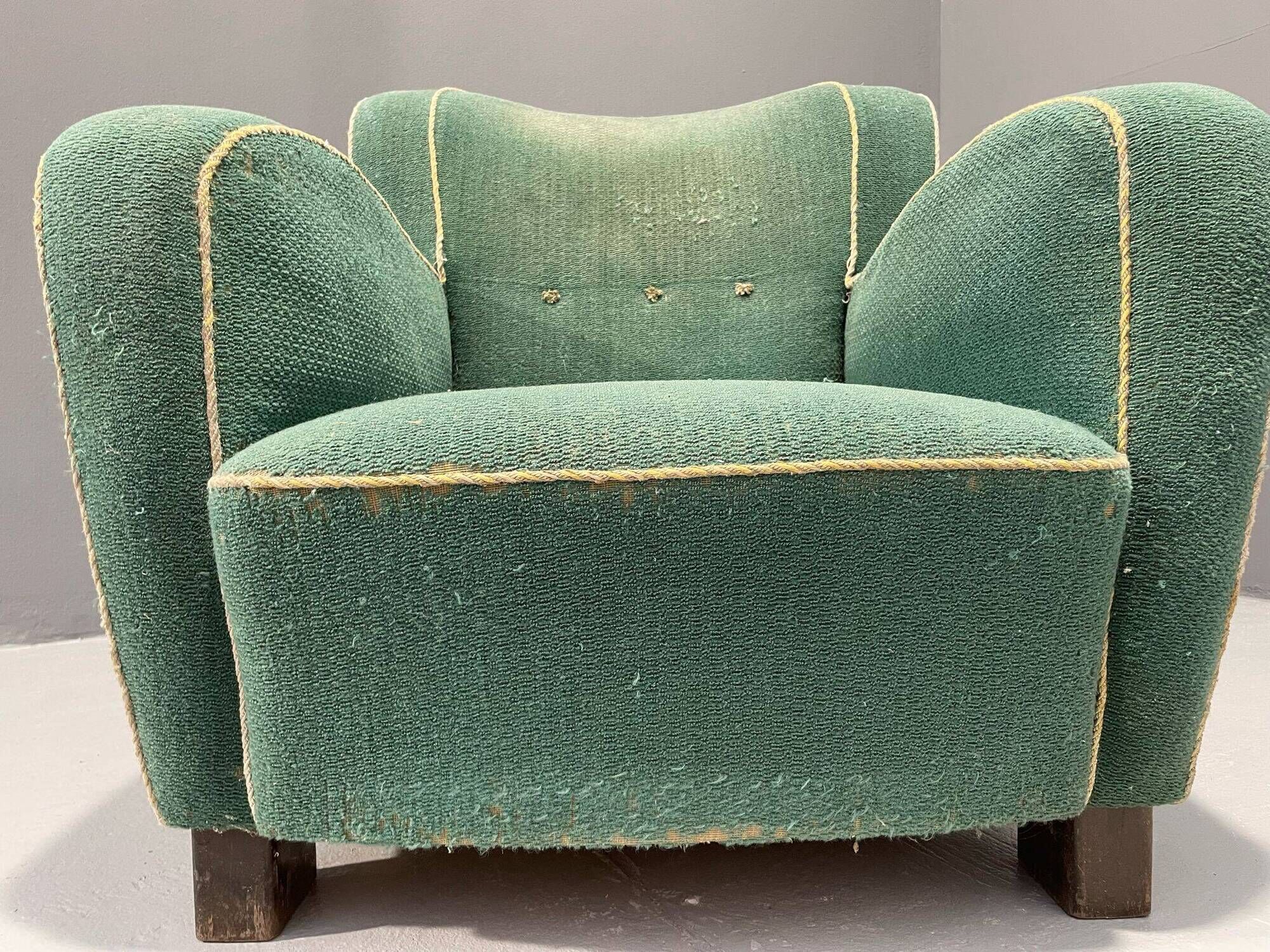 Fauteuil Art déco danois en mohair vert, années 1930-1940