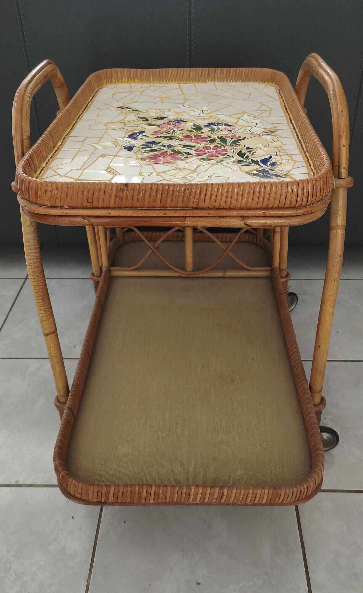 1950s bar chariot - ceramic tray from saint amand