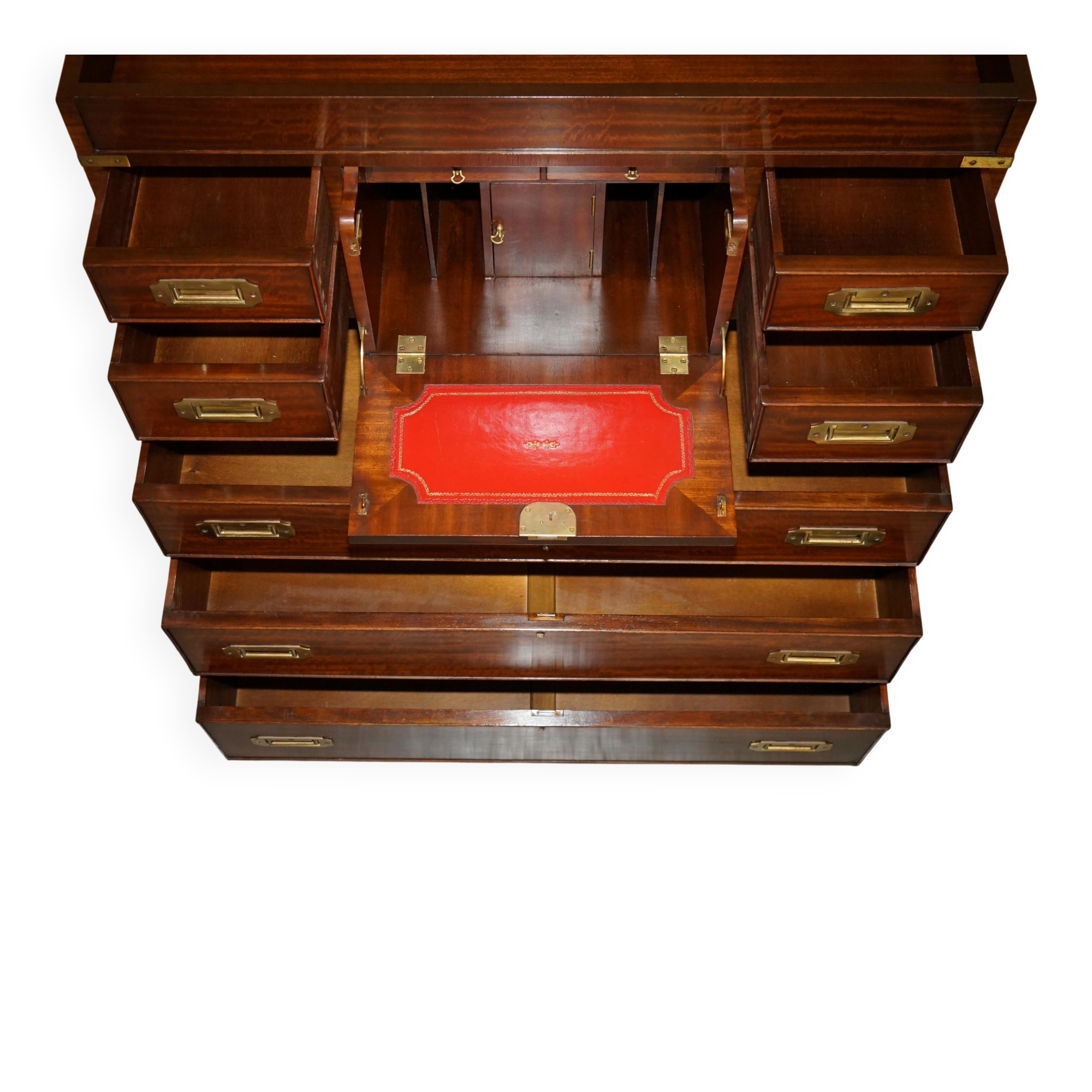 Vintage military commode FINE hardwood, brass and leather.