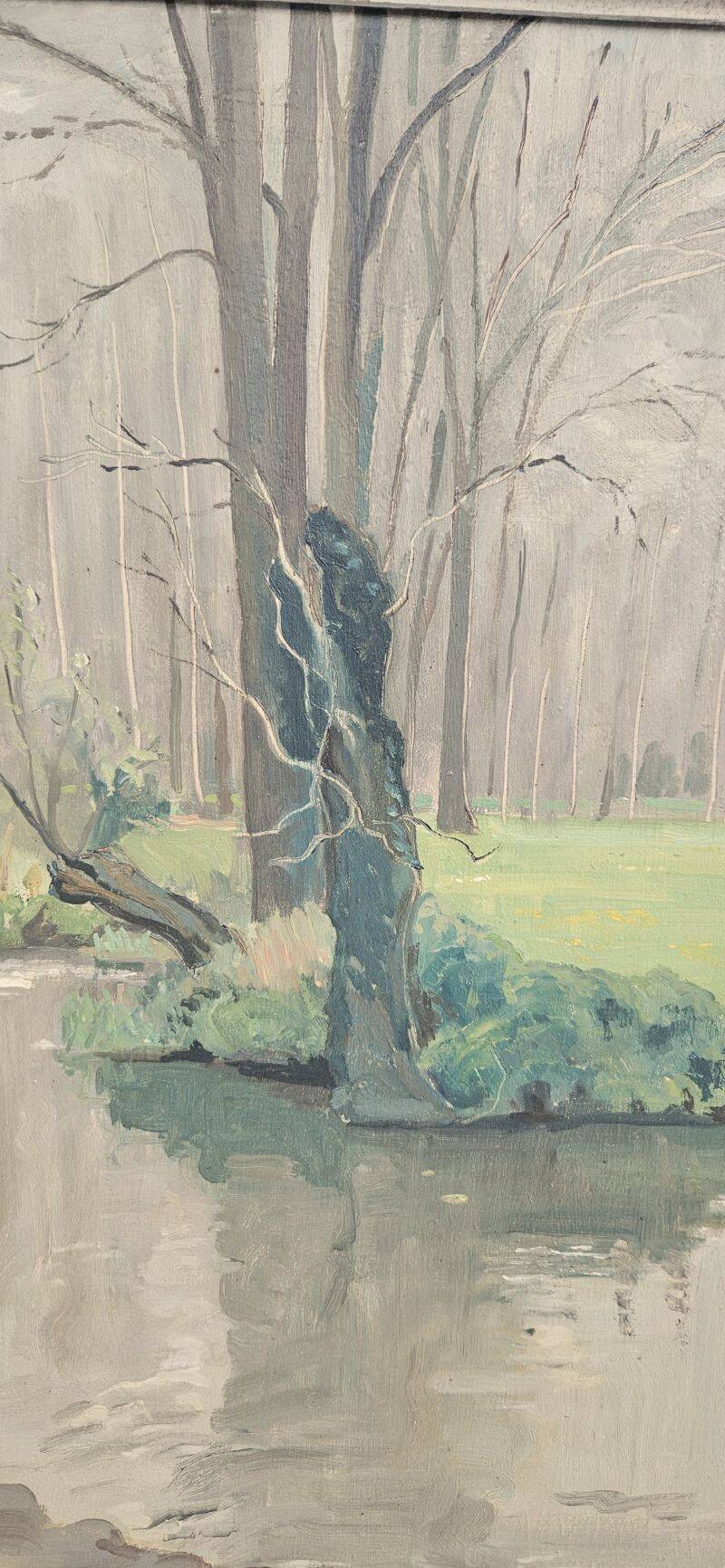 A. Greig - Oil on Isorel Panel on the Bank of a River 1951