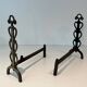 Pair of Brass and Wrought Iron Chenets with Scroll Columns and Arched Bases