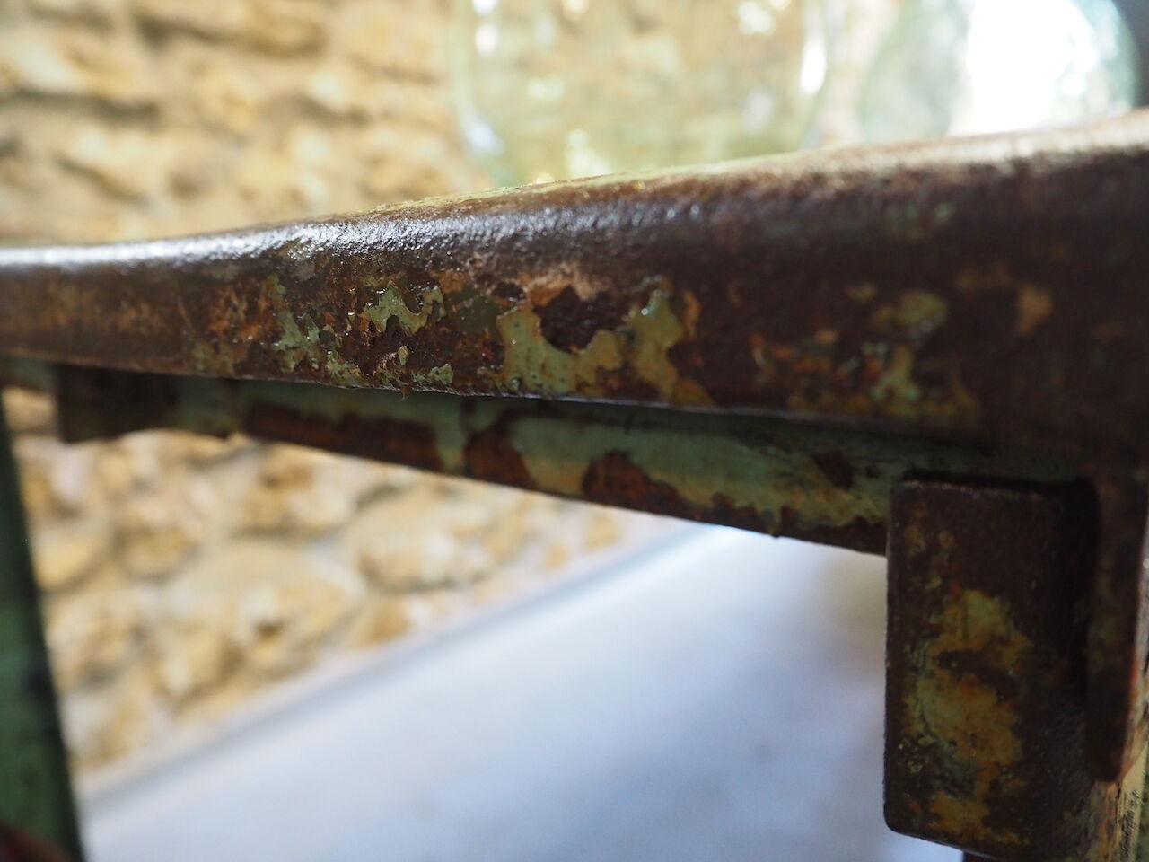 Green patinated metal workshop table 1950