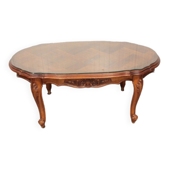 Louis XV style oval coffee table with glass top