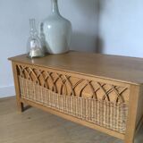 Vintage wood and rattan chest