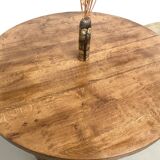 Table ronde moderniste chêne massif, piètement cylindrique pin, DLG Perrian