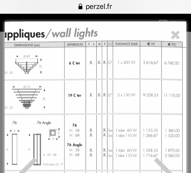 Pair of vintage Perzel angle wall light