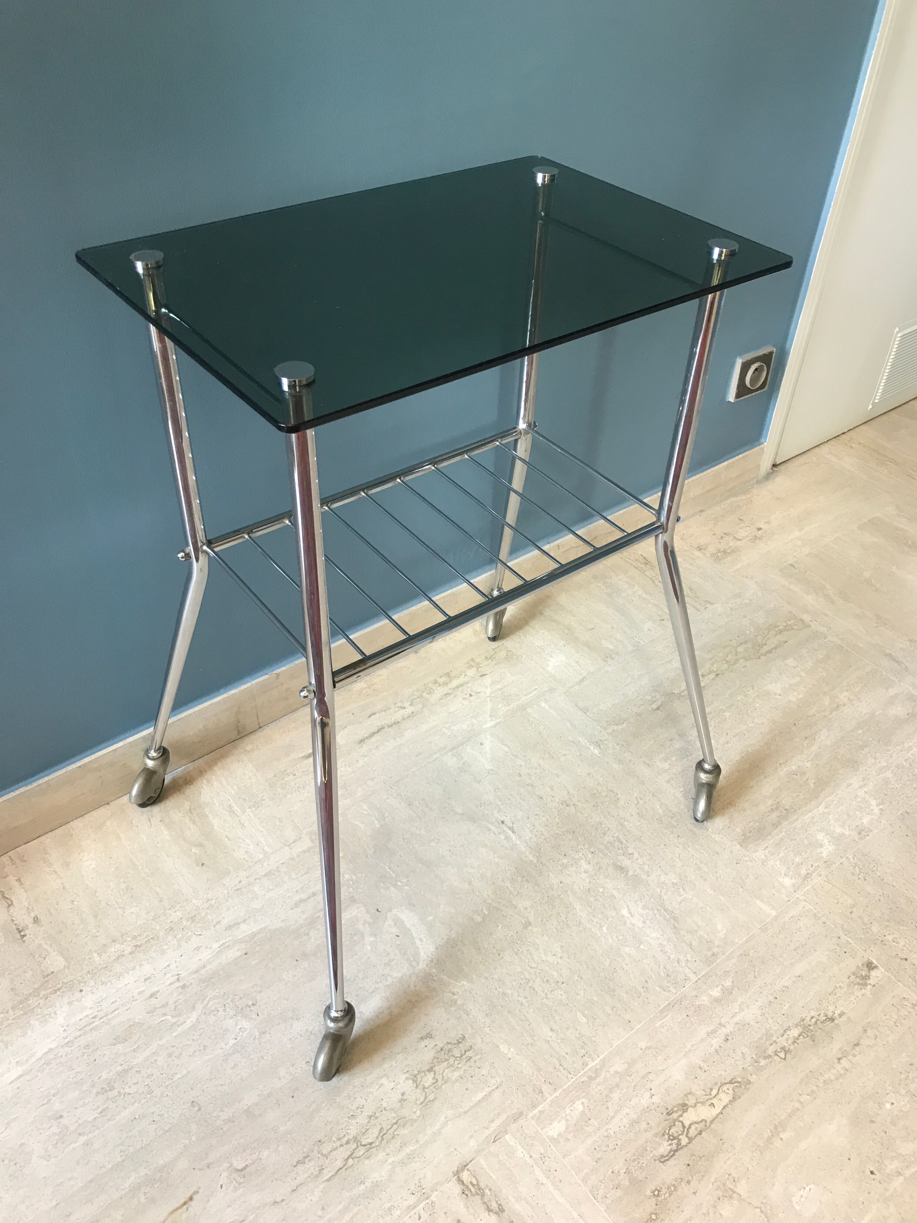 Vintage chrome and smoked glass wheeled dessert