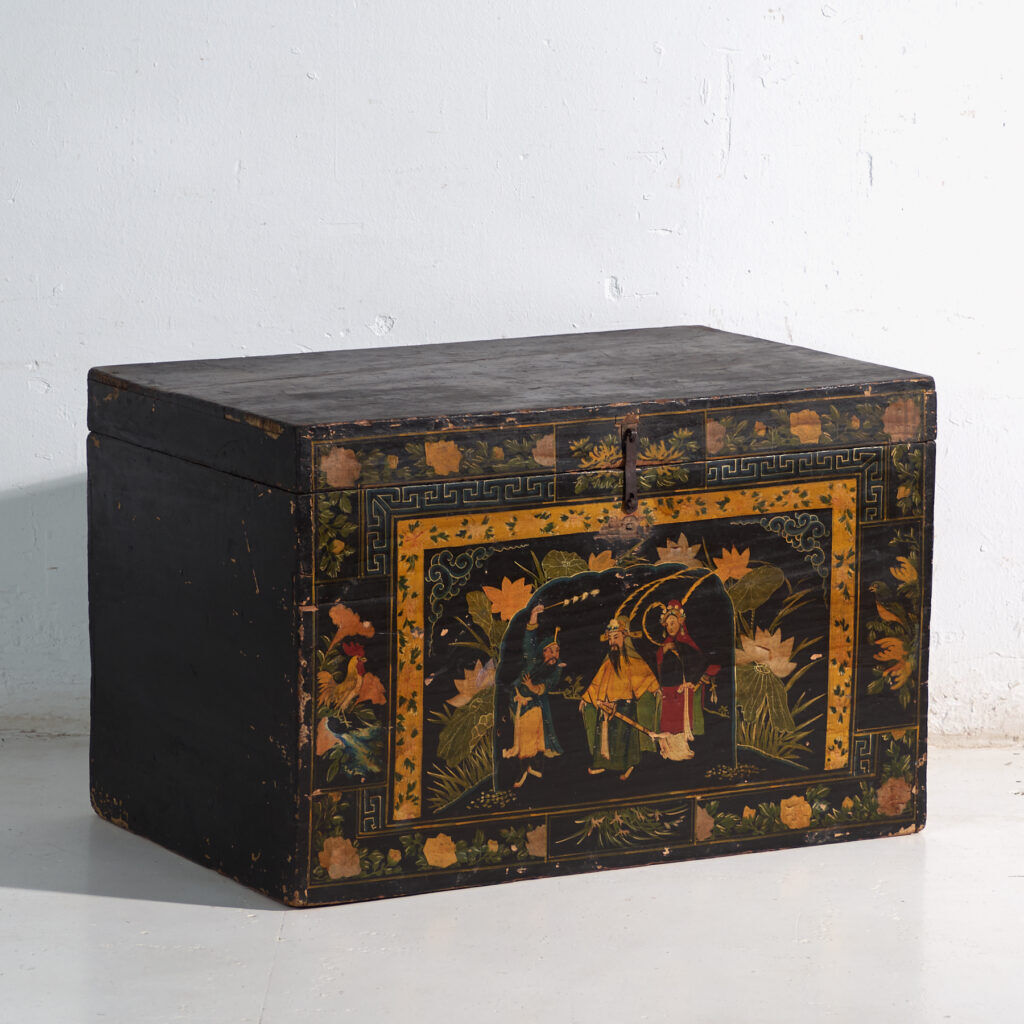 Antique black lacquered pine chest – China, circa 1900