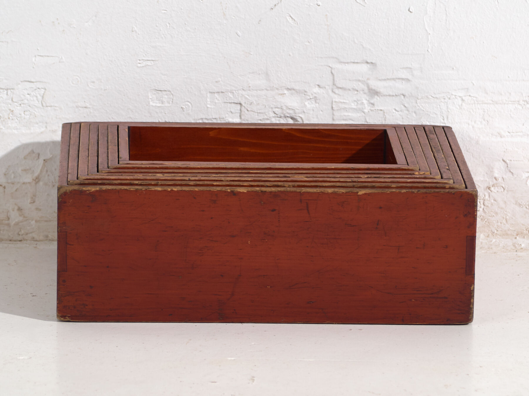 Stackable antique Japanese wooden boxes – set of 7 – Taishō–Shōwa period (c. 1920–1950)