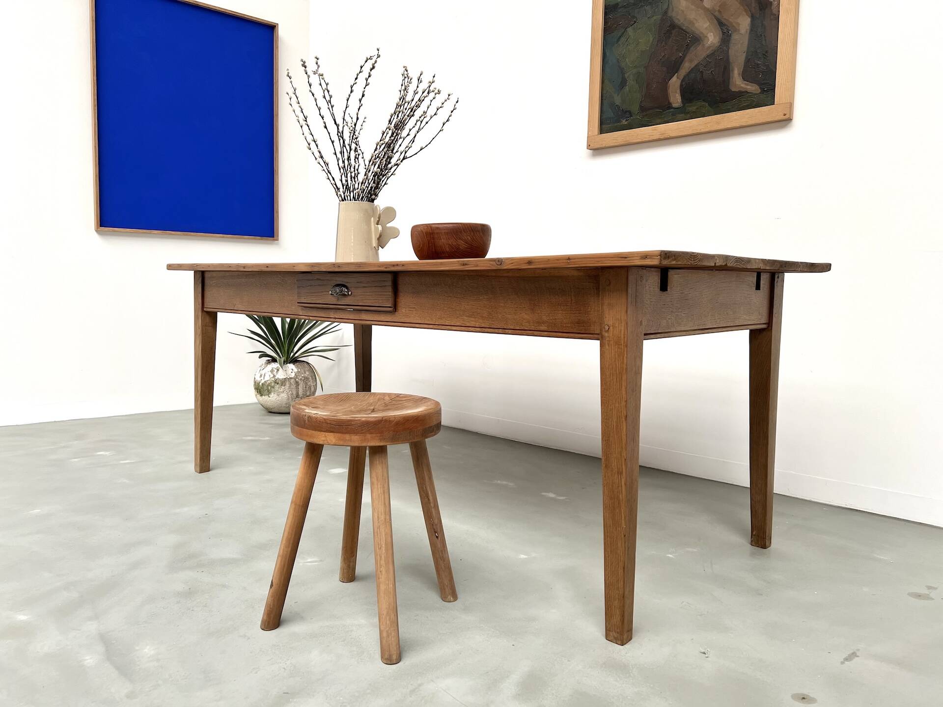 1950s farmhouse table, oak and pine