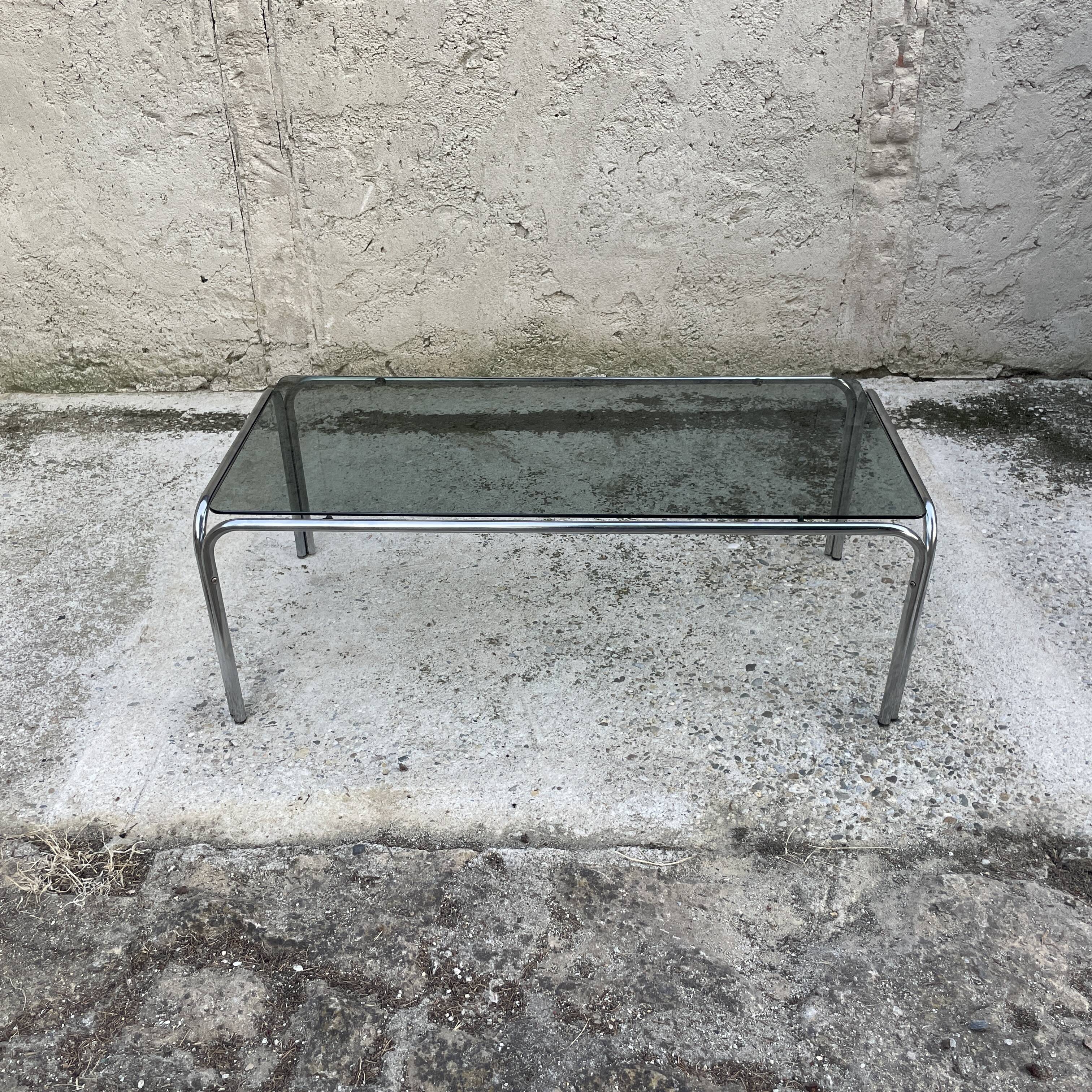 Coffee table smoked glass and chrome