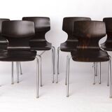 6 Flötotto Pagwood Chairs – German Design Classic, 1970s, Chrome & Plywood