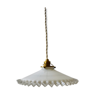 Vintage 50s serrated opaline pendant lamp