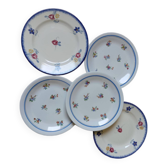 5 mismatched dessert plates with small flowers, vintage 1950
