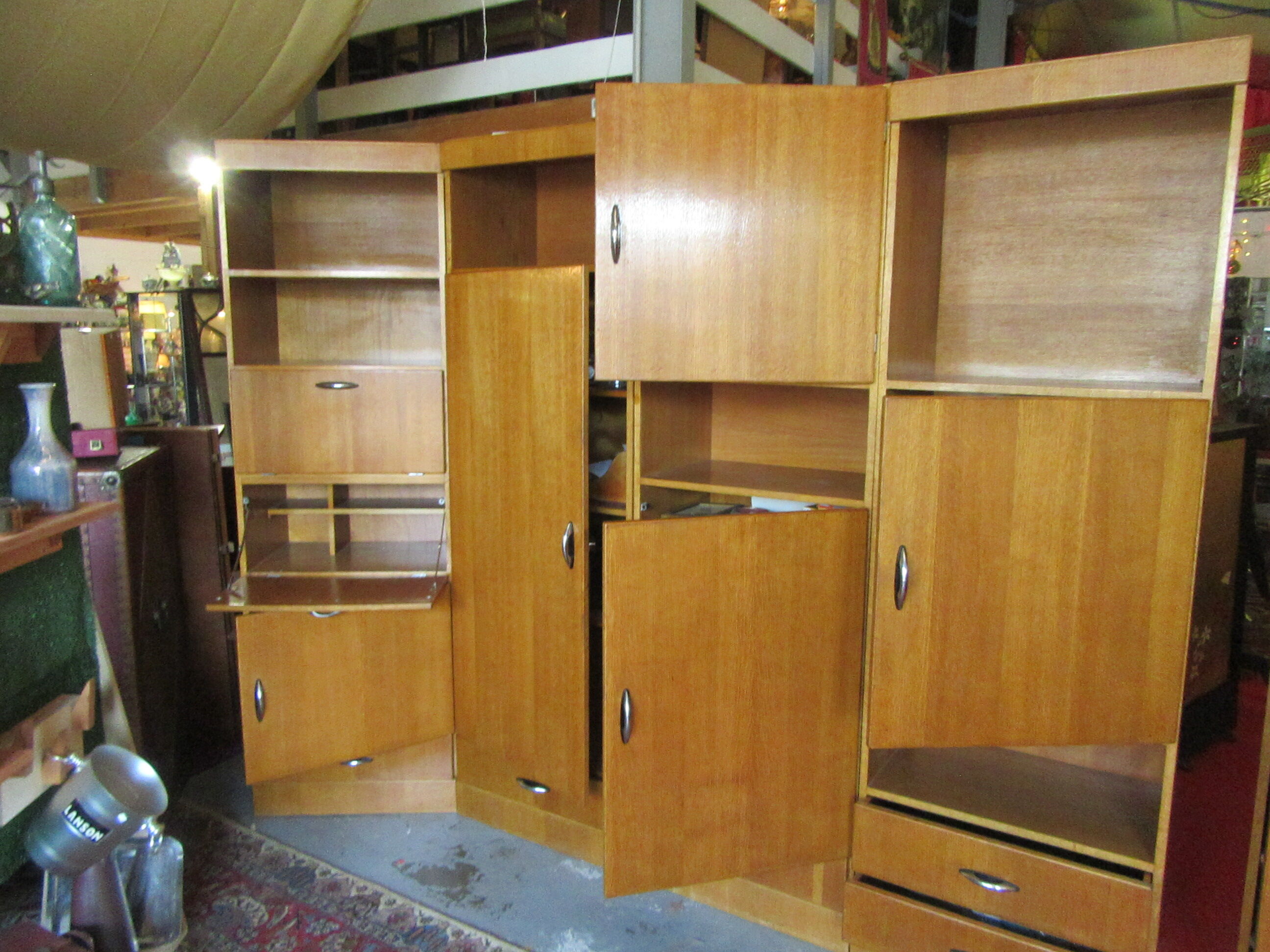 Meuble modulable de bureau ou de salon plaqué chêne des années 1960