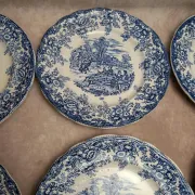 Set of 12 flat plates Terre de fer BP – Blue toile de Jouy pattern