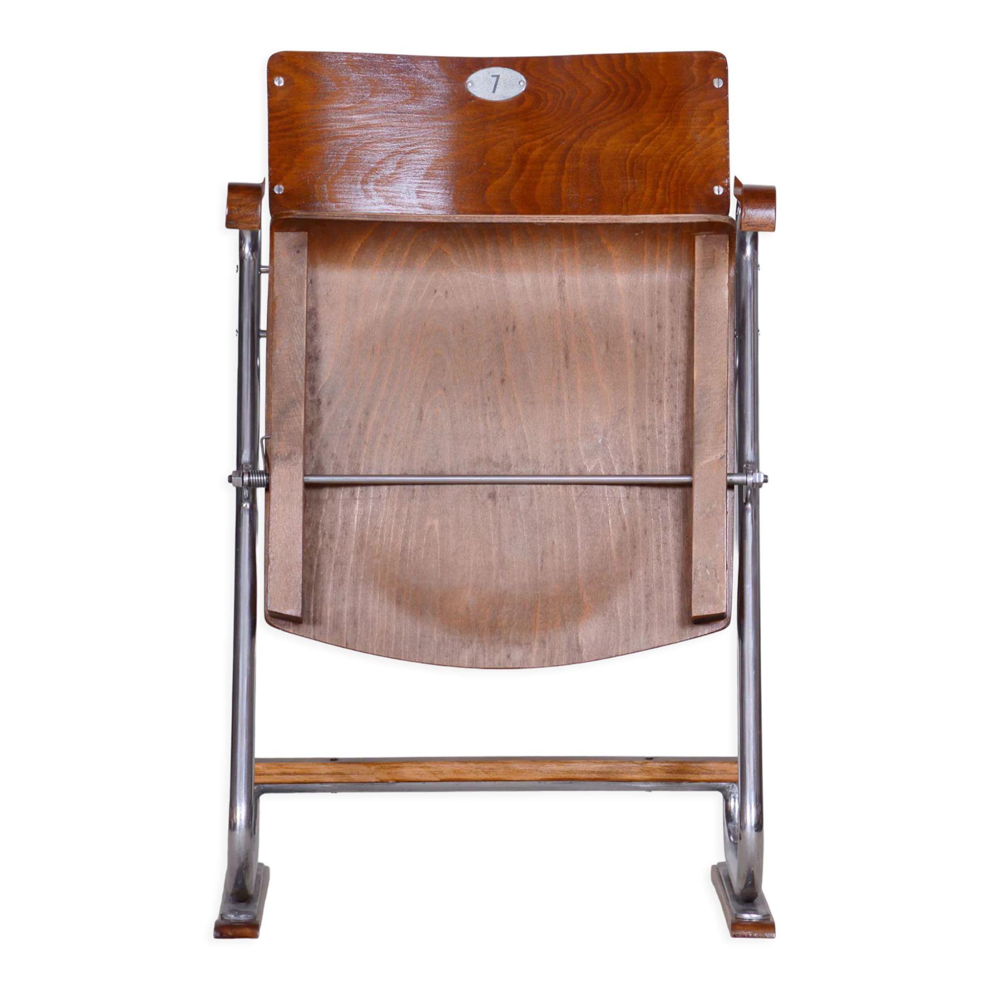 Restored bauhaus folding chair, beech plywood, revived polish, czechia, 1930s