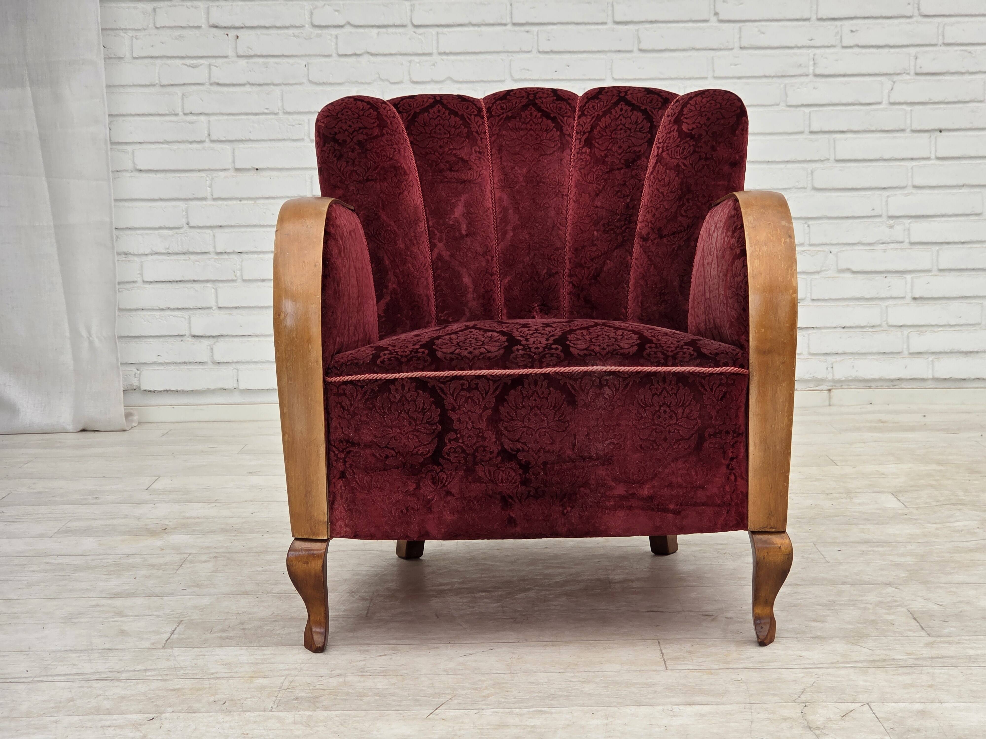 1960s, Danish armchair, cherry-red furniture velour.