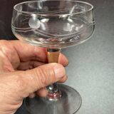 9 antique champagne glasses frosted engraved decor slender molded foot