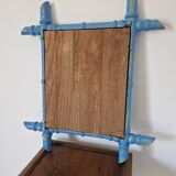 Vintage blue bamboo mirror 47 x 41 cm