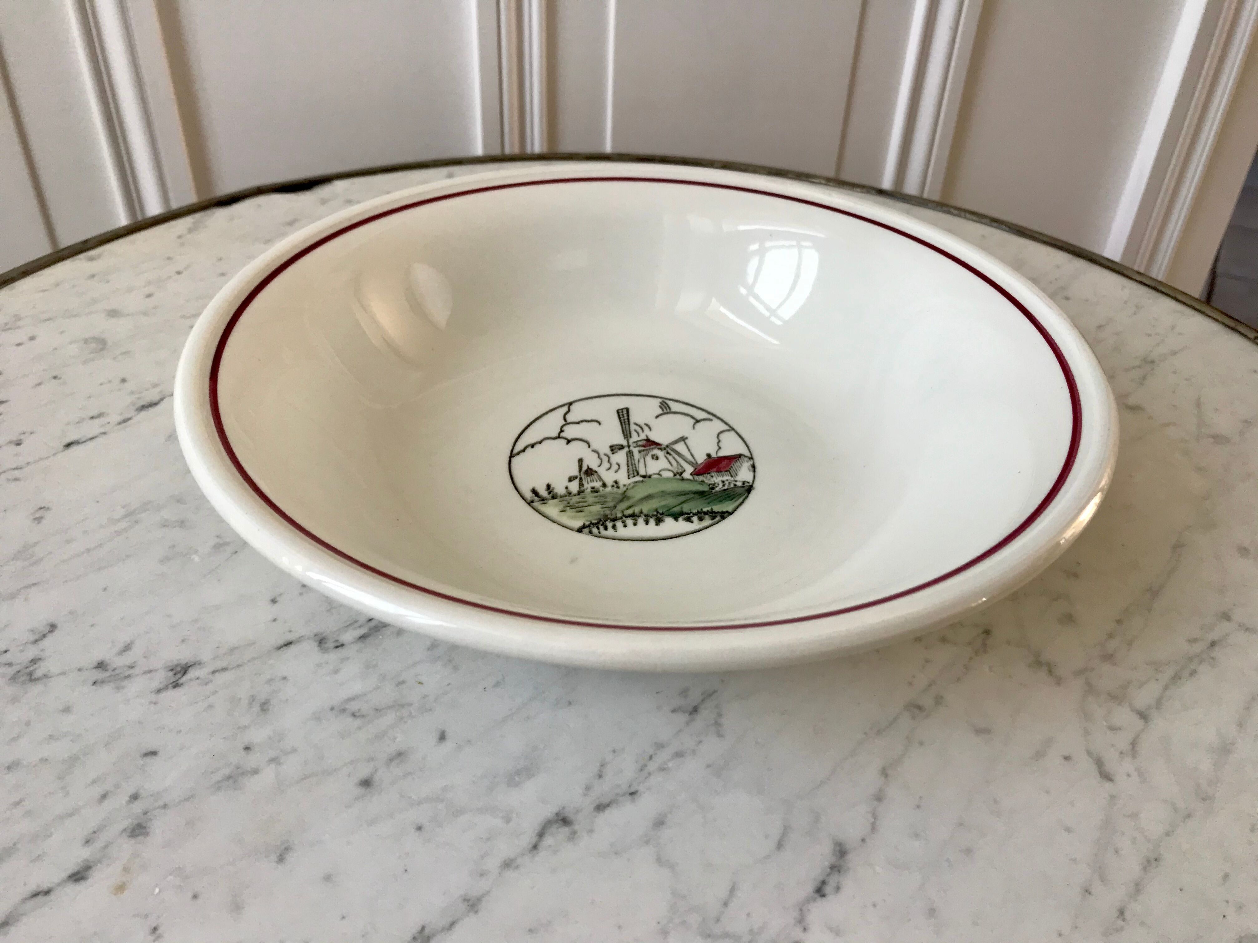 Plat creux Saint-Amand Céranord motif moulins années 60